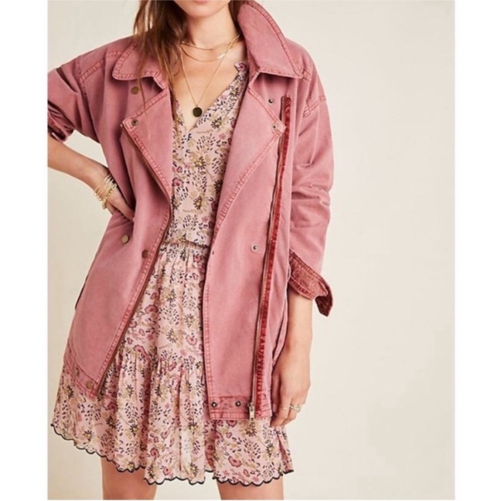 Anthropologie Mauve Letty Relaxed Moto Parka Lightweight Utility Jacket Small